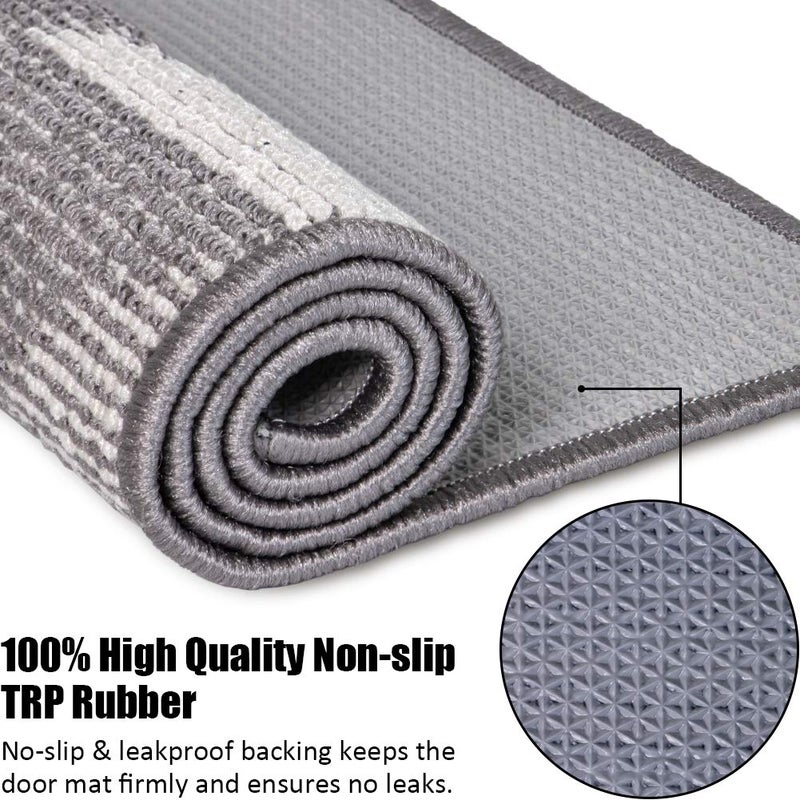 Aoonby Indoor Doormat 20"x 32", Absorbent Front Back Door Mat, Rubber Backing Non Slip Floor Mats Inside Mud Dirt Trapper Outside Entrance Front Door Rug Carpet, Machine Washable Low Profile - Grey Geome - Image 5